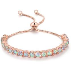 CiNily Adjustable Silver Plated Opal Tennis Bracelet for Women Girls - Fashion Jewelry Gift | Opal Bracelets in Sterling Silver,Rose Gold and Yellow Gold Plating