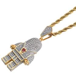 charlinliol 18k Gold Plated Necklace Iced Out Cubic Zirconia Astronaut Pendant Hip Hop Jewelry Spaceman Chain for Men and Women