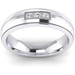 Unisex Comfort Fit Sterling Silver 5mm Court Shape Simulated Diamond Ring Wedding Band