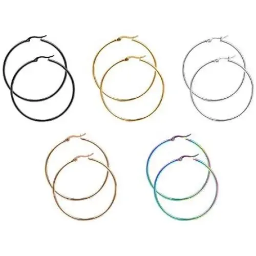 HOUSWEETY 5 Pairs 5 Colors Stainless Steel Smooth Simple Hoop Earrings (Dia.10mm) HOUSWEETY 5 Pairs 5 Colors Stainless Steel Smooth Simple Hoop Earrings (Dia.10mm)