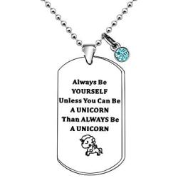 CAROMAY Unicorn Pendant Necklace Dog Tag Inspirational Ball Neck Lace Lucky Birthstone Jewerly Always Be Yourself