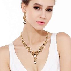 EVER FAITH Austrian Crystal Bridal Floral Wave Teardrop Necklace Earrings Set