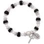 Rosemarie Collections Womens Simulated Pearl Beaded Stretch Rosary Bracelet with Crucifix and Miraculous Medal