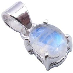 SilverStarJewel Oval Rainbow Moonstone Pendant 0.7'' 1.3 Grams Sterling Silver