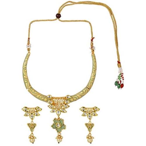 Efulgenz Indian Bollywood Traditional 14 K Gold Plated Kundan Pearl Wedding Choker Necklace Earrings Jewelry Set