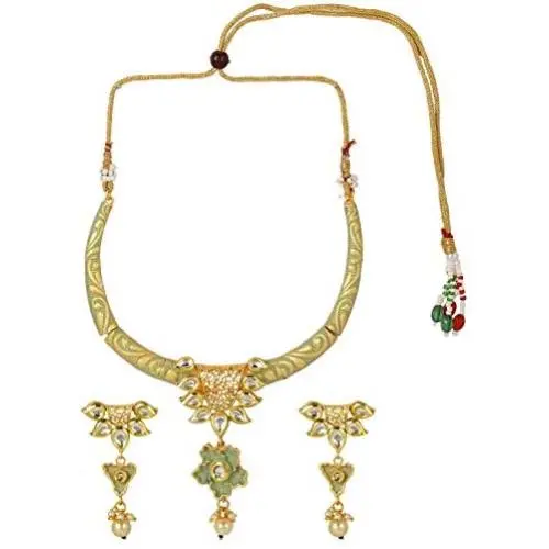 Efulgenz Indian Bollywood Traditional 14 K Gold Plated Kundan Pearl Wedding Choker Necklace Earrings Jewelry Set