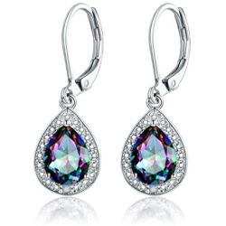 Barzel 18K White Gold Plated Created Gemstone & Diamond Accent Drop Earrings