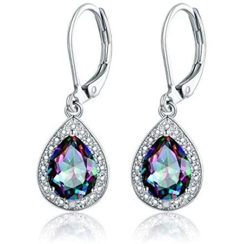 Barzel 18K White Gold Plated Created Gemstone & Diamond Accent Drop Earrings