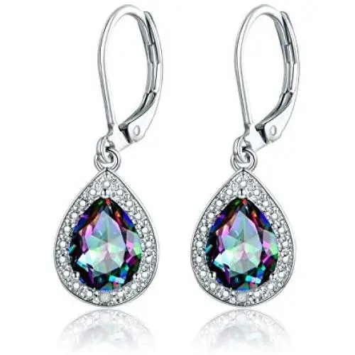 Barzel 18K White Gold Plated Created Gemstone & Diamond Accent Drop Earrings Barzel 18K White Gold Plated Created Gemstone & Diamond Accent Drop Earrings
