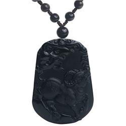 Reikocrystalbeads Genuine Jewelry Pendant Natural Black Obsidian Stone Hand Carved Cow Amulet Charm Necklace