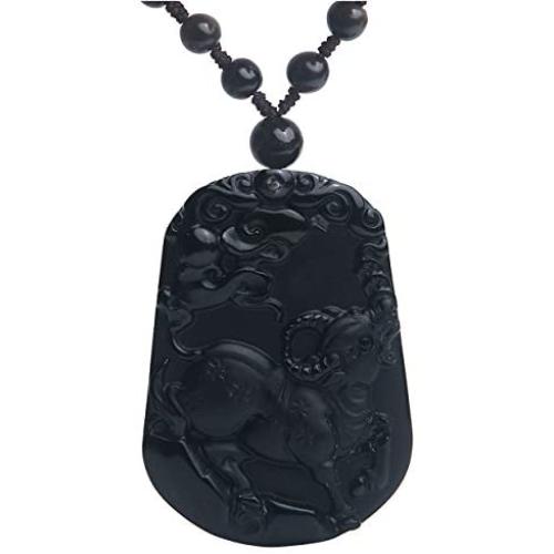 Reikocrystalbeads Genuine Jewelry Pendant Natural Black Obsidian Stone Hand Carved Cow Amulet Charm Necklace