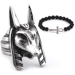 Gungneer Mens Stainless Steel Ancient Egypt Dead God Anubis Amulet Ring Protection Strength Jewelry Accessories