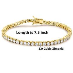 GEMSME 18K White Gold Plated Cubic Zirconia Classic Tennis Bracelet 7.5 Inch (Gold-Plated-Brass)