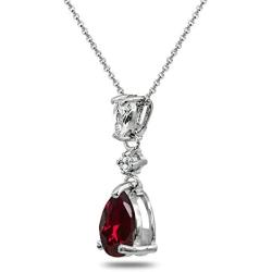 Sterling Silver Genuine or Synthetic Gemstone Teardrop Dangling Drop Pendant Necklace
