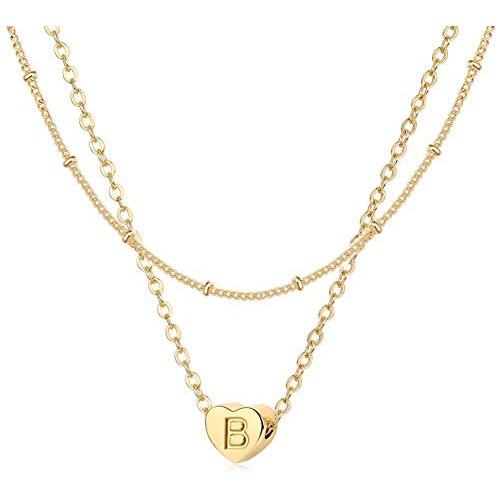 ABDOT Heart Initial Necklaces for Women Girls 14k Gold Plated Heart Pendant Letter Alphabet Necklace Personalized Layered Necklaces Birthday Jewelry Gifts