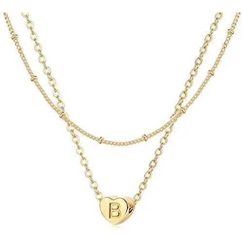 ABDOT Heart Initial Necklaces for Women Girls 14k Gold Plated Heart Pendant Letter Alphabet Necklace Personalized Layered Necklaces Birthday Jewelry Gifts