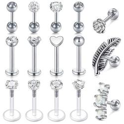 LAURITAMI 16g Tragus Helix Earrings Ear Cartilage Earring Stud Ear Piercing Jewelry Stainless Steel Ear Studs for Women Girls
