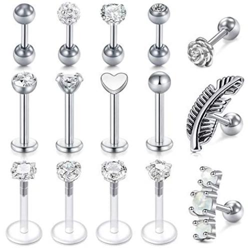 LAURITAMI 16g Tragus Helix Earrings Ear Cartilage Earring Stud Ear Piercing Jewelry Stainless Steel Ear Studs for Women Girls
