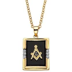 Palm Beach Jewelry Mens 14K Yellow Gold Plated Rectangular Shaped Natural Black Onyx Masonic Pendant (16mm) with 20 inch Chain