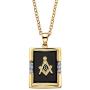 Palm Beach Jewelry Mens 14K Yellow Gold Plated Rectangular Shaped Natural Black Onyx Masonic Pendant (16mm) with 20 inch Chain