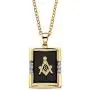 Palm Beach Jewelry Mens 14K Yellow Gold Plated Rectangular Shaped Natural Black Onyx Masonic Pendant (16mm) with 20 inch Chain