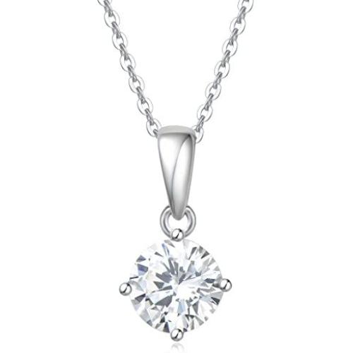 Carleen Sterling Silver Clear Round Brilliance-Cut Simulated Diamond One Carat Cubic Zirconia CZ Crystal Solitaire Studs Earrings Essential Jewelry for Women Girls…