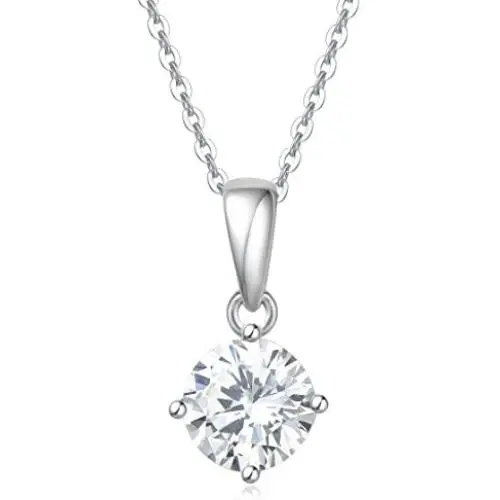 Carleen Sterling Silver Clear Round Brilliance-Cut Simulated Diamond One Carat Cubic Zirconia CZ Crystal Solitaire Studs Earrings Essential Jewelry for Women Girls…