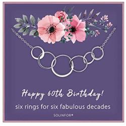 SOLINFOR 60th Birthday Gifts for Women - Sterling Silver Necklace with Gift Wrapping, Card - Six Circle for Her 6 Decade - 60 Years Old Jewelry Gift Idea