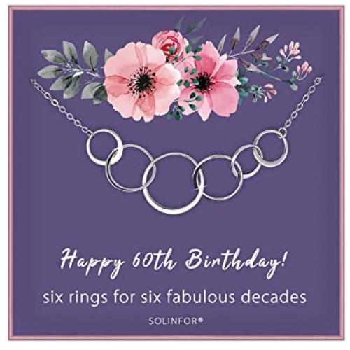 SOLINFOR 60th Birthday Gifts for Women - Sterling Silver Necklace with Gift Wrapping, Card - Six Circle for Her 6 Decade - 60 Years Old Jewelry Gift Idea