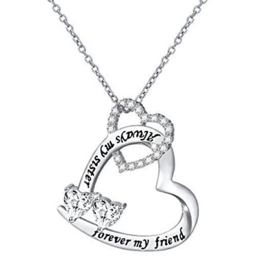 Sterling Silver Sisters Necklace Always My Sister Forever My Friend Heart Pendant Necklace Or Bracelet Or Ring Gift For Sister