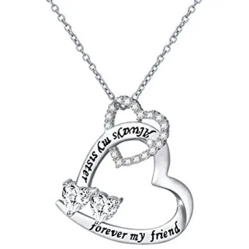 Sterling Silver Sisters Necklace Always My Sister Forever My Friend Heart Pendant Necklace Or Bracelet Or Ring Gift For Sister