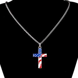 JDXN Flag Day Gift Stainless Steel American USA Flag Cross Religious Pendant Necklace Jewelry For Men