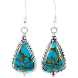 925 Sterling Silver Earrings Genuine Turquoise Drop Dangles