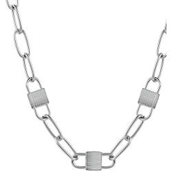 EF ENFASHION Three Locks and One Key Chain Necklaces, Geometric Stainless Steel Choker Necklaces for Women.