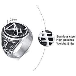 XUANPAI Mens Ring Stainless Steel Sigil of Lucifer Seal of Satan Devil Occult Symbol Signet Band,Size 8-12