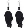 Wooden Flower Turban African Woman Head and Bead Dangle Hook Earrings