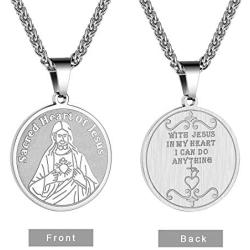 P. BLAKE Stainless Steel Catholic Sacred Heart of Jesus Necklace, 22-24 Inches