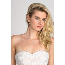 Mariell Wedding Necklace and Earrings Pearl Jewelry Set with Inlaid CZ Frame for Bridesmaids & Brides