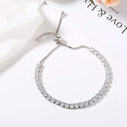 LJWVX Tennis Bracelets for Women Adjustable Bolo Style Sterling Silver with Sparkling Cubic Zirconia