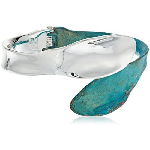 Robert Lee Morris ''Femme Petal'' Patina & Silver Sculptural Bypass Hinged Bangle Bracelet