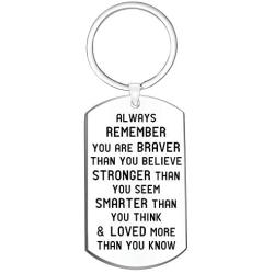 Jewelry Gift for Men Women- Always Remember You are Braver Than You Believe Inspirational Keychain