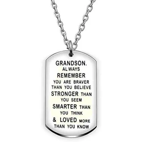 AGR8T Grandson Pendant Necklace Birthday Dog Tag Gifts for Men Boy You are Braver Stronger Smarter Than You Think AGR8T Grandson Pendant Necklace Birthday Dog Tag Gifts for Men Boy You are Braver Stronger Smarter Than You Think