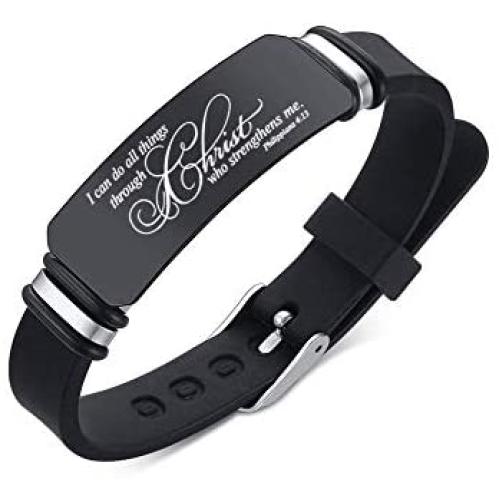 VNOX Religious Inspirational Bible Quote Personalized Silicone Watch Bands Bracelet Adjustable Motivational Encouragement ID Bracelets for Men Boys Son
