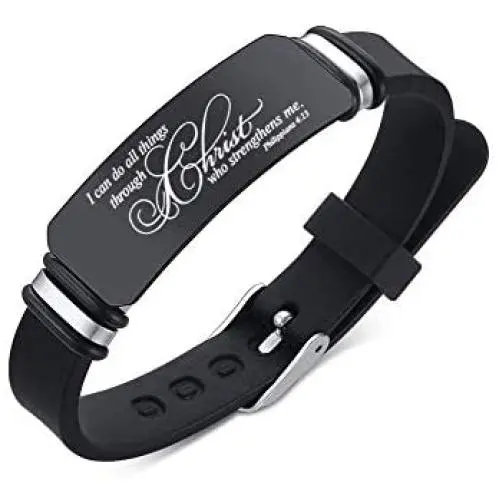 VNOX Religious Inspirational Bible Quote Personalized Silicone Watch Bands Bracelet Adjustable Motivational Encouragement ID Bracelets for Men Boys Son VNOX Religious Inspirational Bible Quote Personalized Silicone Watch Bands Bracelet Adjustable Motivational Encouragement ID Bracelets for Men Boys Son