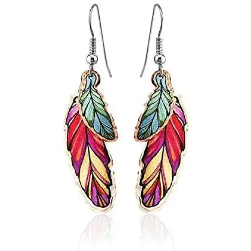 Colorful Copper Feather Earrings for Women Girls, Wires are Hypoallergenic -Feather Jewelry-Handmade Drop Dangle Colorful Copper Feather Earrings for Women Girls, Wires are Hypoallergenic -Feather Jewelry-Handmade Drop Dangle
