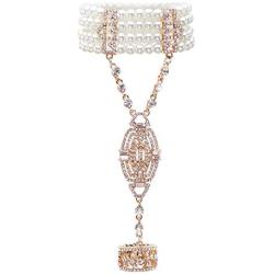 Metme 1920s Gatsby Accessories Imitation Pearls Rhinestone Bracelet Adjustable Ring Set
