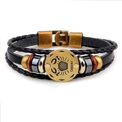 Casa De Novia Jewelry Retro 12 Zodiac Constellation Alloy Leather Hand Woven Braided Rope Bracelet Punk Chain Cuff