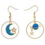 Star Moon Dangle Earrings for Girls Women Simple Earth Moon Charm Blue Drop Earrings