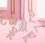 GUCY Gold Plated Initial Pendant Necklace Women/Men Iced Out Baguette Letter Pendant Necklace with 24''Rope Chain