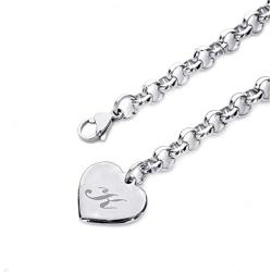 Initial Charm Bracelets Stainless Steel Heart 26 Letters Alphabet Bracelet for Women, Valentines Day Gifts